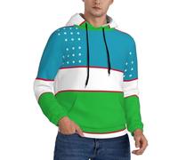eeprty Sudadera con capucha para hombre con estampado de la bandera de la República de Uzbekistán con bolsillo, con cordón, sudadera de manga larga estampada a la moda, Negro, 4XL