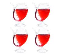 EESLL Copa de vino, juego de 4 vasos de vampiro creativos, vasos de cóctel con pajita para beber, vasos de jugo, vasos de decantador de vino de vidrio transparente (300 ml/10 onzas)