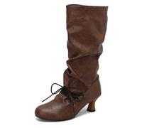 Eestfy Botas Altas hasta la Rodilla Vintage Mujer Cordones Delanteros Piel Sintética con Diseño Holgado y Tacón Kitten Look Elegante de Inspiración Victoriana,Marrón,47 EU