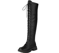 Eestfy Botas De Combate Mujer hasta El Muslo Cuero Sintético Negro Diseño con Cordones Suela Gruesa Botas sobre La Rodilla para Invierno Salidas Nocturnas & Informales,Negro,42 EU