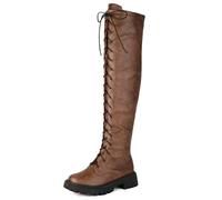 Eestfy Botas De Combate Mujer hasta El Muslo Cuero Sintético Negro Diseño con Cordones Suela Gruesa Botas sobre La Rodilla para Invierno Salidas Nocturnas & Informales,Marrón,38 EU