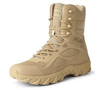 Eestfy Botas de Combate Tácticas Altas Estilo Militar Malla Negro y Arena Ligero Resistente Cordones Frontales Cremallera Lateral Outdoor,Desert Tan,46 EU