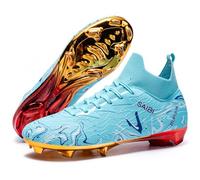 Eestfy Botas de Fútbol FG Hombre y Mujer Diseño de Caña Alta Tacos Antideslizantes Entrenamiento Profesional en Césped Firme Multicolor Tallas Completas Disponibles,Electric Blue FG,40 EU