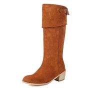 Eestfy Botas De Mujer Media Pantorrilla De Gamuza Punta Redonda Tacón Bloque Apilado Detalle De Hebilla Botas Largas para Invierno, Salida Nocturna & Fiesta De Cóctel,Marrón,41 EU
