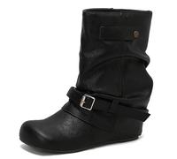 Eestfy Botas Mujeres Altura Medio Gemelo con Hebilla Tacón de Bloque Grueso Punta Redonda Estilo Casual Botas de Moda para Uso Diario Otoño e Invierno,Negro,49 EU