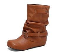 Eestfy Botas Mujeres Altura Medio Gemelo con Hebilla Tacón de Bloque Grueso Punta Redonda Estilo Casual Botas de Moda para Uso Diario Otoño e Invierno,Amarillo,43 EU
