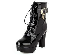 Eestfy Botas Tobillera Mujeres Impermeable Chunky Tacón Block Cordón Plataforma Cuero Botas Cortas con Cremallera Lateral para Otoño & Invierno Ropa de Oficina & Reunión de Negocios,Negro,41 EU