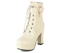 Eestfy Botas Tobillera Mujeres Impermeable Chunky Tacón Block Cordón Plataforma Cuero Botas Cortas con Cremallera Lateral para Otoño & Invierno Ropa de Oficina & Reunión de Negocios,Almond,36 EU