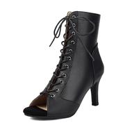 Eestfy Botas Tobillo Mujeres Punta Abierta Cordones Piel Sintética Negro Tacón Alto Stilettos Cierre Lateral Cremallera Ciudad Calle Estilo Outfit,Black (7cm),41 EU