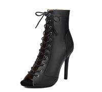 Eestfy Botas Tobillo Mujeres Punta Abierta Cordones Piel Sintética Negro Tacón Alto Stilettos Cierre Lateral Cremallera Ciudad Calle Estilo Outfit,Black (11cm),44 EU