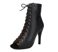 Eestfy Botas Tobillo Mujeres Punta Abierta Cordones Piel Sintética Negro Tacón Alto Stilettos Cierre Lateral Cremallera Ciudad Calle Estilo Outfit,Black (9cm),45 EU