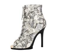 Eestfy Botas Tobillo Mujeres Punta Abierta Cordones Piel Tacón Stiletto Alto Cierre Lateral Cremallera Ciudad Calle Estilo Moda Confort,Greywhite Snake Print,37 EU