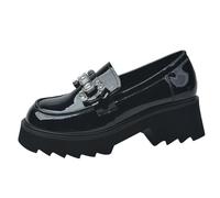 Eestfy Mocasines con Plataforma de Cuero Patentado Mujer con Adornos de Cristal Suela de Tacos Gruesa Negra Zapatos de Vestir Ajuste Ancho de Inspiración Gótica,Blackthin,43 EU