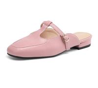 Eestfy Mulas Planas De Moda Mujer Punta Cerrada Correa En T Slip On Sin Talón Punta Cuadrada Sandalias Casuales para Estilo Callejero Y Atuendo Diario,Rosado,40 EU