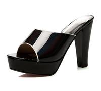 Eestfy Mules de Plataforma Mujer Espejo Charol Tacón de Bloque Grueso Punta Peep Toe Slip On Tacón Alto Sandalias de Vestir Zapatos de Moda Editorial para Inauguración de Arte,Negro,36 EU