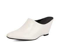 Eestfy Mules Mujer Cuña Punta Cuadrada Sin Talón | Exterior de Piel Sintética, Tacón Cuña 8 cm, Estilo Veraniego, Looks Casuales, Tallas 34-43