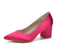 Eestfy Pumps De Moda Punta Afilada Tacón De Bloque Mujer De Satén Slip On Tacones Tacón Cómodo 6cm Elegantes Court Zapatos para Eventos De Fiesta Y Ropa Casual,Rose Red,43 EU