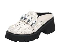 Eestfy Sandalias de Mujer Tacón de Bloque Punta Redonda Mules Trenzadas con Aberturas Zapatos de Plataforma para Vacaciones de Verano Ligeros,Apricot,34 EU