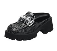 Eestfy Sandalias de Mujer Tacón de Bloque Punta Redonda Mules Trenzadas con Aberturas Zapatos de Plataforma para Vacaciones de Verano Ligeros,Negro,38 EU