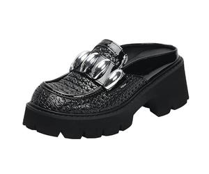 Eestfy Sandalias de Mujer Tacón de Bloque Punta Redonda Mules Trenzadas con Aberturas Zapatos de Plataforma para Vacaciones de Verano Ligeros,Negro,35 EU