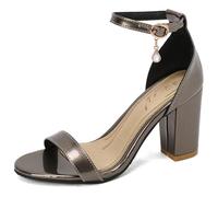 Eestfy Sandalias De Parte Trasera Cerrada Mujer Tacón De Bloque Punta Abierta Tira Tobillo Hebilla Tacón Grueso Zapatos Casuales Cómodos para Uso Diario Y Estilismo De Verano,Gunmetal,40 EU