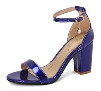 Eestfy Sandalias De Parte Trasera Cerrada Mujer Tacón De Bloque Punta Abierta Tira Tobillo Hebilla Tacón Grueso Zapatos Casuales Cómodos para Uso Diario Y Estilismo De Verano,Azul,34 EU