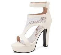 Eestfy Sandalias De Plataforma Estilo Europeo Tacón De Bloque Grueso Malla Recorte Punta Abierta Tira Tobillo Tacones Altos De Moda para Vacaciones Y Atuendo De Verano,Blanca,46 EU