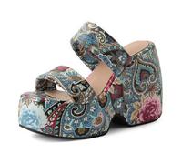 Eestfy Sandalias Mule con Plataforma Mujer Tallas Grandes Sandalias De Pala con Cuña Punta Abierta Estampado Floral Paisley Sandalias De Playa para Vacaciones De Verano