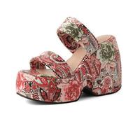 Eestfy Sandalias Mule con Plataforma Mujer Tallas Grandes Sandalias De Pala con Cuña Punta Abierta Estampado Floral Paisley Sandalias De Playa para Vacaciones De Verano