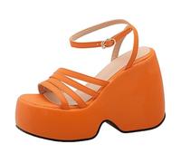 Eestfy Sandalias Plataforma de Cuña Mujer Tacón Grueso Diseño de Tira Limpio Punta Abierta Zapatos de Vestir Diarios para Caminar por la Ciudad y Ropa Informal,Naranja,34 EU