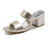 Eestfy Sandalias Plateado Metálico Tacón de Bloque Mujer Punta Abierta de Slip On Zapatos Mules Doble Tira Minimalistas Slides de Vestir de Verano de Vanguardia,Oro,36 EU