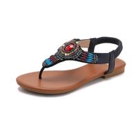 Eestfy Sandalias Tong Cuentas Tacón Cuña Plano Hebilla Trasera Elástica Detalle Gema Zapatos Casuales para Playa Vacaciones PU TPR,Royal Blue,37 EU