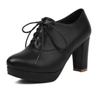 Eestfy Tacchi con Lacci e Plateau da Donna, Punta Afilata con Tacco Largo da 8CM Stile Oxford, Design Monocolore Comodo e Alla Moda per Ufficio ed Eventi,Negro,45 EU