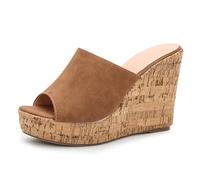 Eestfy Tacones de Cuña Punta Abierta Elegantes Slip On Sandalias Vestir Zapatos de Novia para Boda de Verano y Fiesta Nocturna Parte Superior Suave Forro Transpirable,Marrón,41 EU