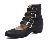 Eestfy Zapatos Casuales Clásicos Punta Redonda Tacón Bajo Mujer Correa Hebilla para Uso Diario Y Estilo Minimalista Diseño De Botitas Ligeras Cómodas,Negro,36 EU