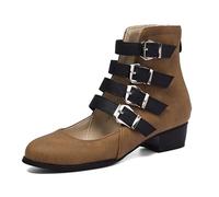 Eestfy Zapatos Casuales Clásicos Punta Redonda Tacón Bajo Mujer Correa Hebilla para Uso Diario Y Estilo Minimalista Diseño De Botitas Ligeras Cómodas,Marrón,36 EU