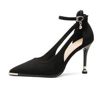Eestfy Zapatos de Corte Mujer D'Orsay Tacón de Aguja Tira de Tobillo Punta Afilada Pumps Tacones de Vestir Nocturno para Cócteles y Recepción de Boda Diseño de Ante,Suede Black 7cm,34 EU