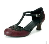 Eestfy Zapatos de Invitada de Boda Tacón Gatillo Correa en T Vintage Punta Redonda Pumps de Vestir Retro Dos Tonos Recortes Tacones de Fiesta Nupcial Ceremonia y Recepción,Burgundy,45 EU