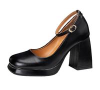 Eestfy Zapatos de Novia Metálicos de Plataforma Tacón de Bloque Grueso Punta Cuadrada Elegantes Pumps de Vestir para Invitada de Boda y Fiesta Nocturna,Negro,34 EU