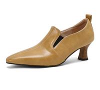 Eestfy Zapatos de tacón bajo de Punta Fina para Mujer en Piel sintética PU diseño Slip on Estampado de cocodrilo Elegantes y Profesionales para Oficina Fiesta y Trabajo cómodos,Amarillo,46 EU