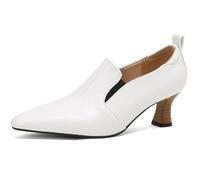 Eestfy Zapatos de tacón bajo de Punta Fina para Mujer en Piel sintética PU diseño Slip on Estampado de cocodrilo Elegantes y Profesionales para Oficina Fiesta y Trabajo cómodos,Blanca,46 EU