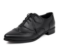 Eestfy Zapatos Oxford Mujer Cordones Tacón Bajo Brogue Punta Afilada Planos | Estilo Smart Casual, Diseño Ligero, Ideal Para Viaje, Silueta Clásica, Tallas 34 A 43