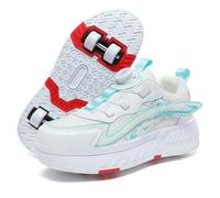 Eestfy Zapatos Roller Niños Doble Rueda Zapatillas Ajuste Regulable Perilla Cordones Parte Superior Transpirable Base Antideslizante Soporte Duradero para Patinar Caminar Jugar,Blanca,35 EU