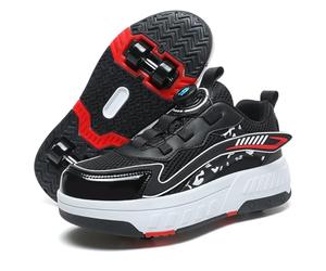 Eestfy Zapatos Roller Niños Doble Rueda Zapatillas Ajuste Regulable Perilla Cordones Parte Superior Transpirable Base Antideslizante Soporte Duradero para Patinar Caminar Jugar,Negro,35 EU