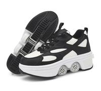 Eestfy Zapatos Roller Ruedas Retráctiles 2 en 1 Zapatillas Ajuste Perilla Rodado Suave Base Duradera Soporte Estable para Patinar al Aire Libre Caminar,Negro,37 EU