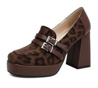 Eestfy Zapatos Salón Mocasines Plataforma Mujer Punta Cuadrada Tacón Bloque Hebilla