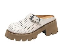 Eestfy Zuecos para Mujer Tacón Grueso Plataforma Punta Redonda Mules Trenzadas con Aberturas Sandalias para Interior Exterior y Diario Transpirables,Apricot,39 EU