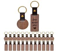 Eeuye 26 Piezas de Llaveros de Madera y en, Llaveros Rectangulares y Redondos con Grabado de Madera en con Correa de, para Bricolaje