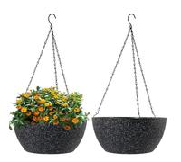 Eeuye Macetas Colgantes Grandes de 10 Pulgadas para Plantas de Exterior con Orificios de Drenaje y Cadena, Paquete de 2 Macetas Colgantes