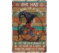 Eeypy Cartel de bruja con texto en inglés "Witch She Has The Soul of A Witch", póster de bruja, otoño, bruja, letrero de metal de 8 x 12 pulgadas, 12 x 8 pulgadas